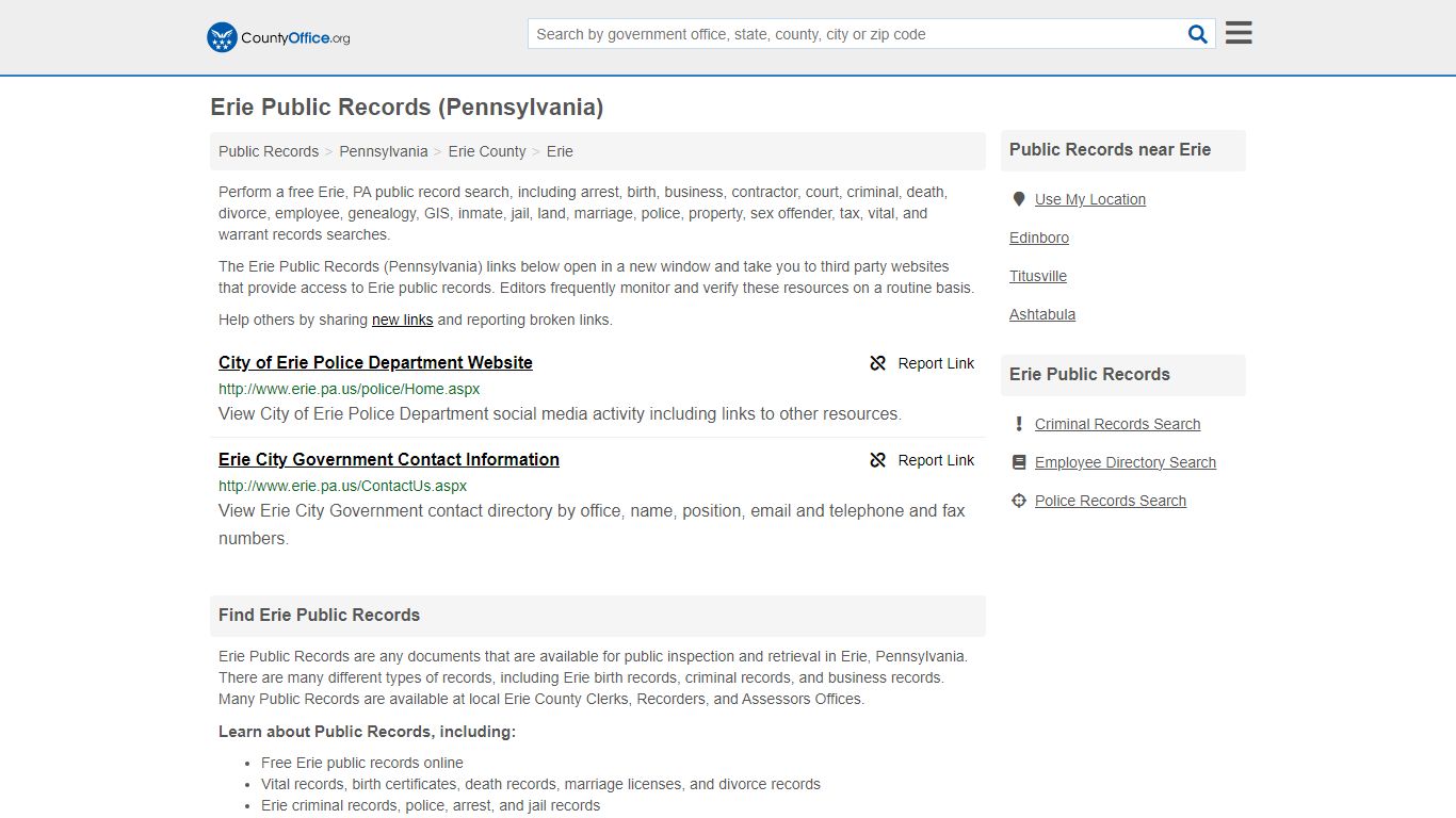 Public Records - Erie, PA (Business, Criminal, GIS, Property & Vital ...